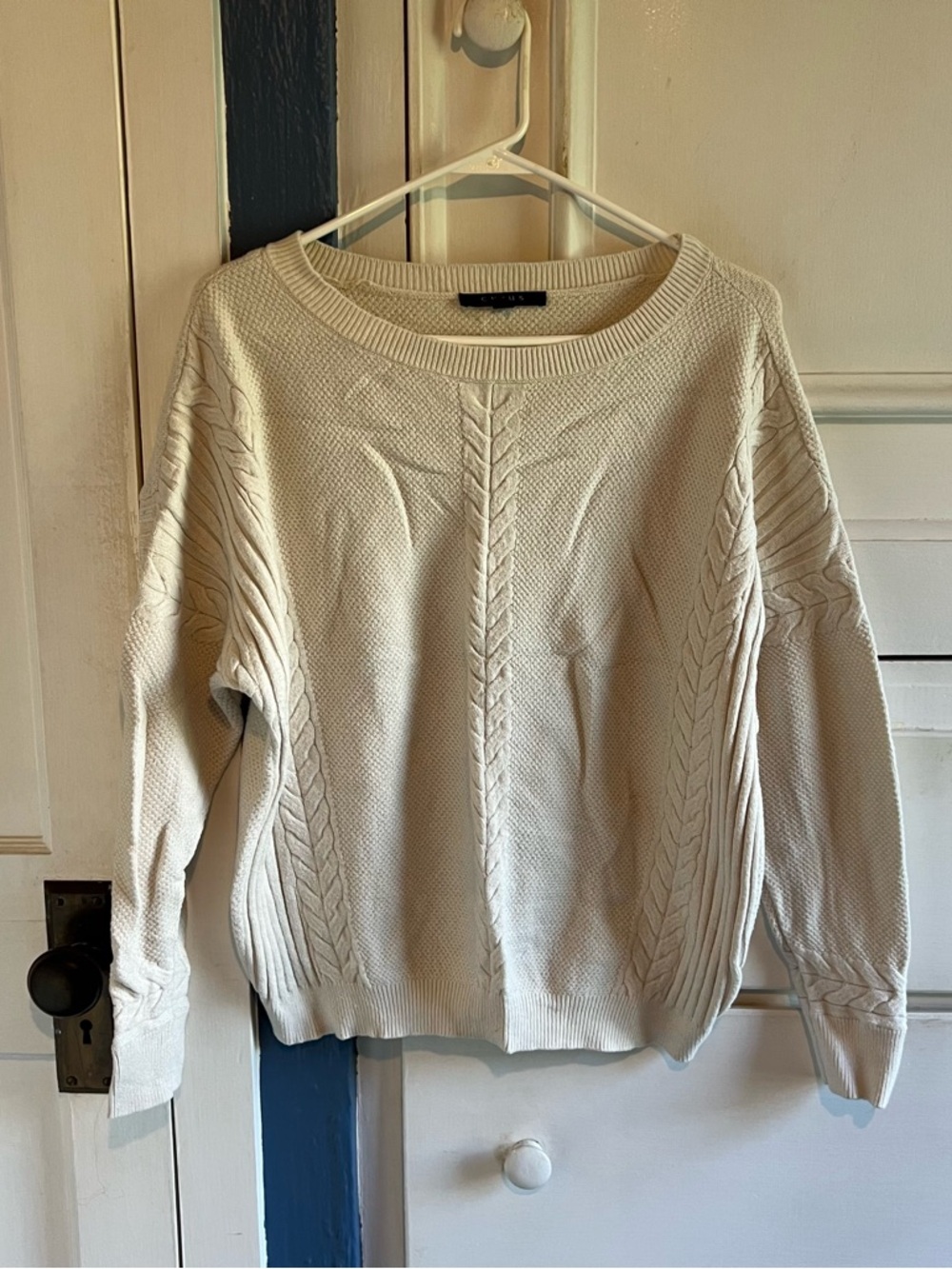 Cyrus Cream Cable-Detail Crew Neck Sweater